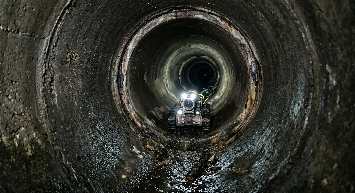 Robotic sewer camera inspecting pipe interior for Sewer Line Repair in Troy